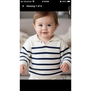 Zara Tight Knit Striped V-neck Sailor Long Sleeve Top 2-3 years Girls #763